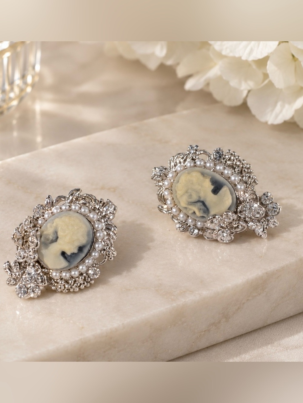 Vintage-Inspired Silver Earrings with Pearls